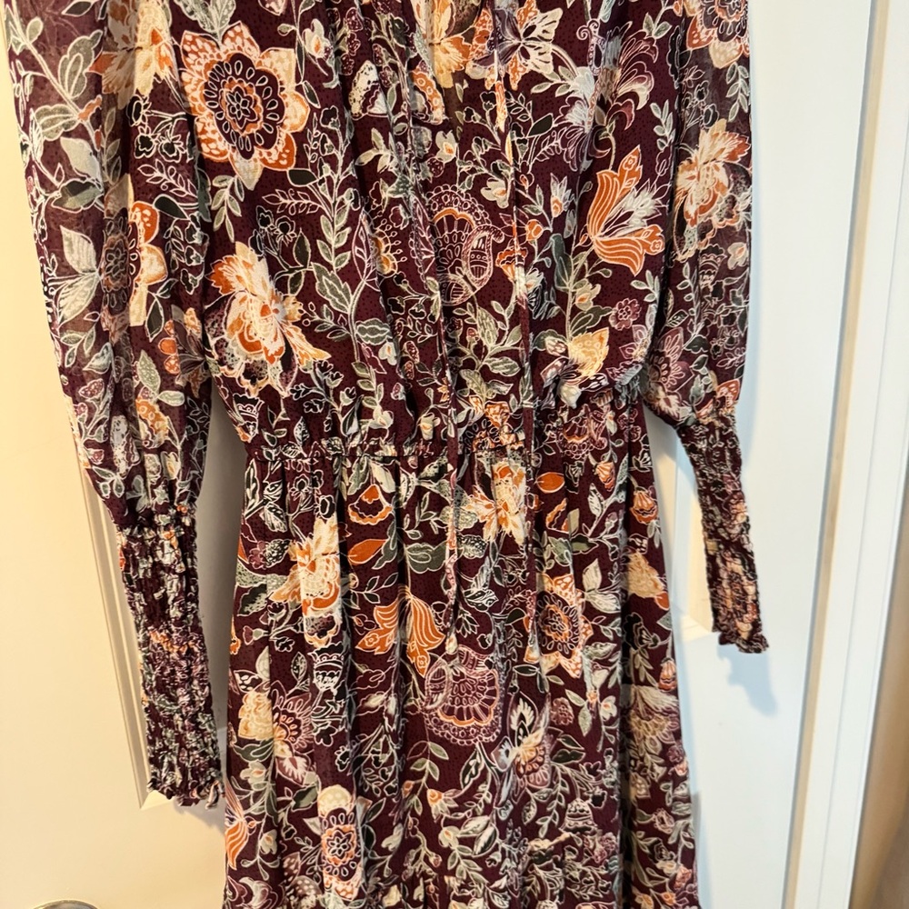 BB Dakota Long Sleeve fancy that floral maroon midi dress | XS - Picture 4 of 7